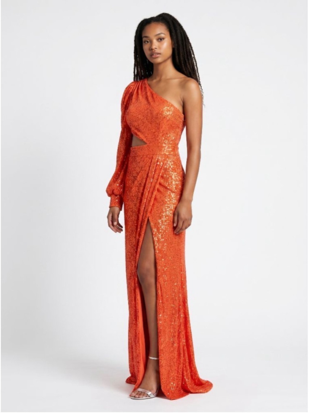 Mac Duggal Orange Sequin One Shoulder Gown Size 2